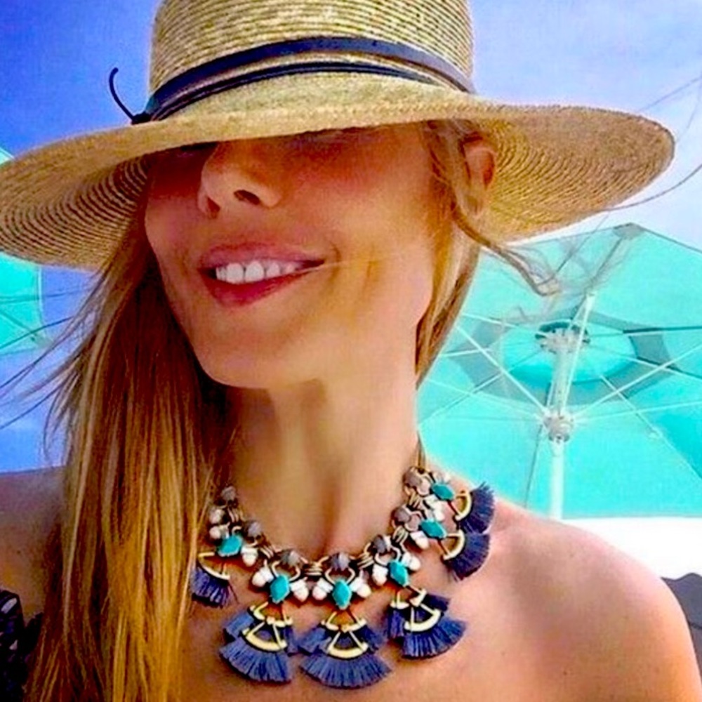 Stella & Dot | Vintage Gold, Turquoise + Black Lotus Tassel Statement Ne⦠- Picture 9 of 10